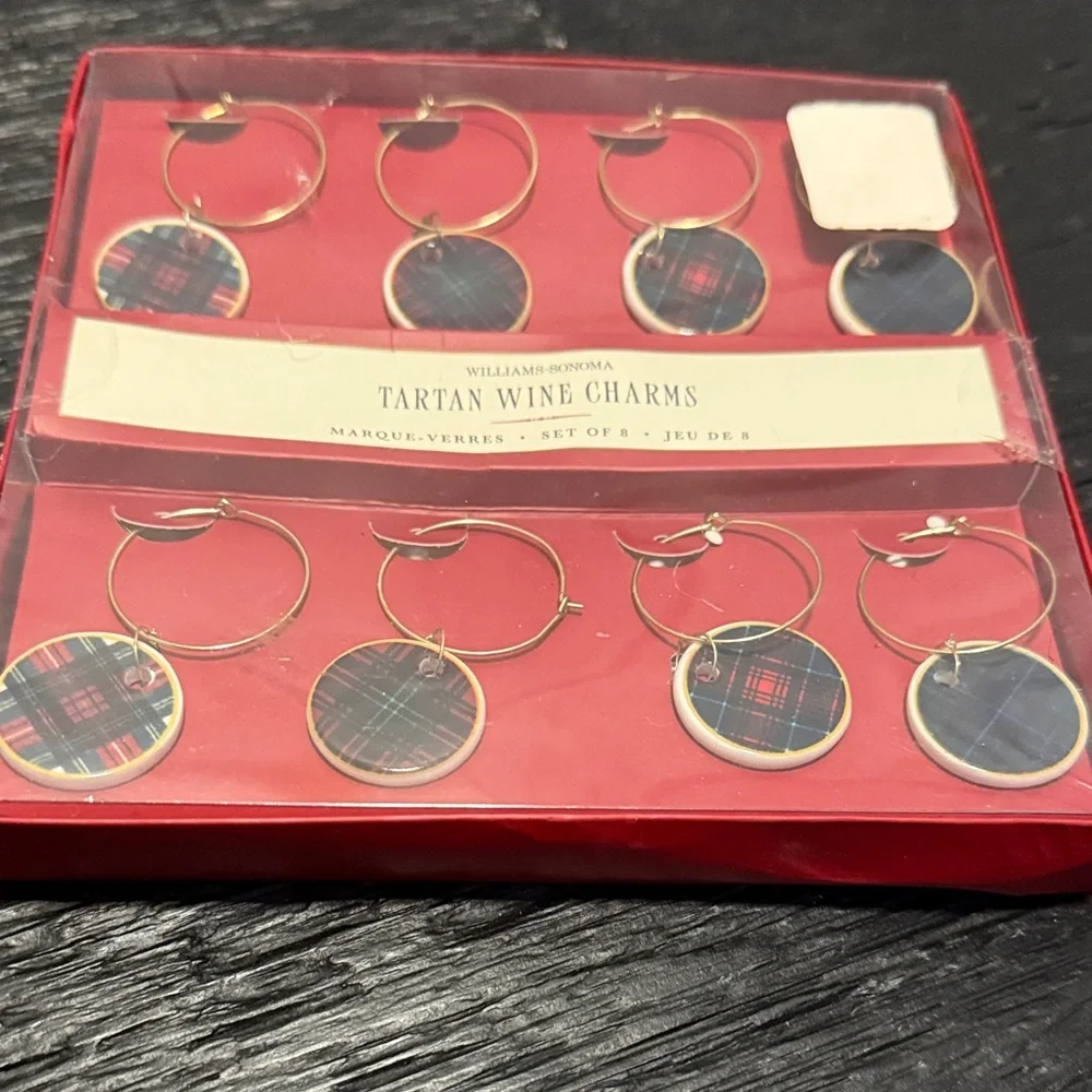Williams Sonoma Plaid Wine Glass Charms Set Of 8 Holiday - Christmas